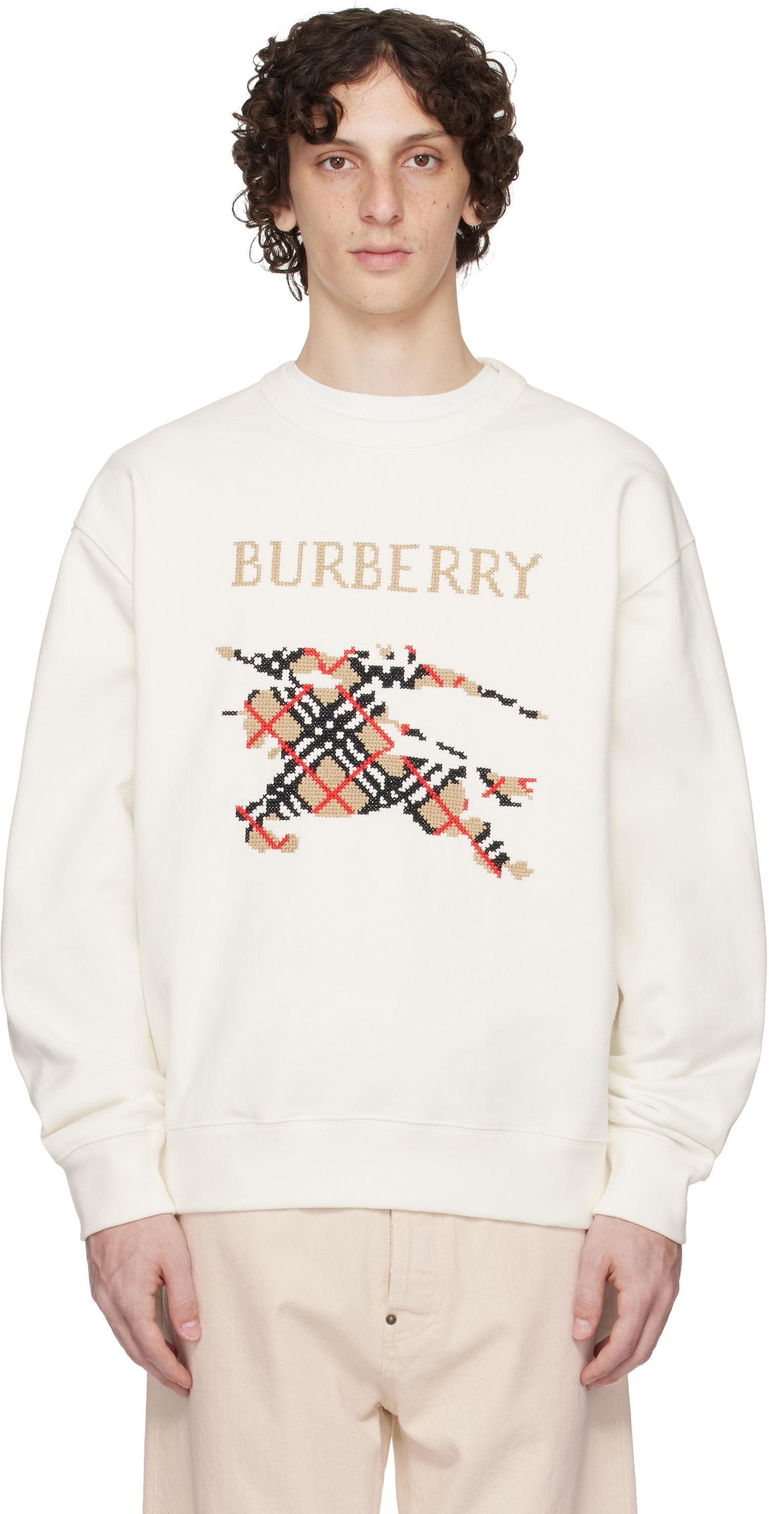 Sweatshirt Burberry Burberry Intarsia EKD Sweatshirt Hvid | 8110547, 0
