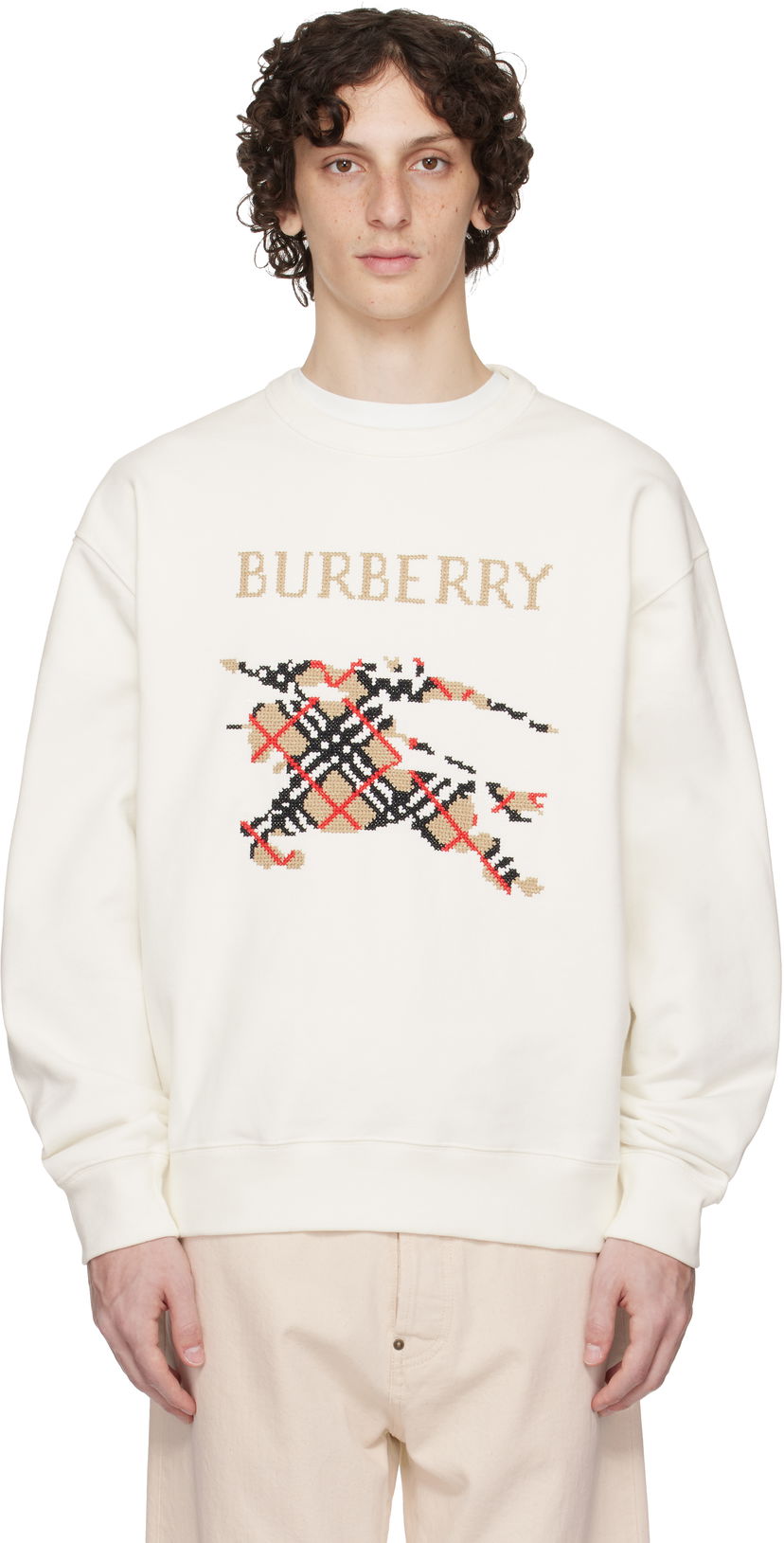 Sweatshirt Burberry Burberry Intarsia EKD Sweatshirt Hvid | 8110547