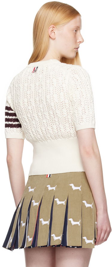 Sweater Thom Browne Thom Browne Pointelle Cable Stitch 4-Bar Sweater Hvid | FKA495A-Y3017, 2