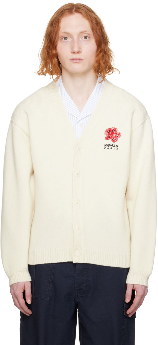 Sweater KENZO Drawn Varsity Cardigan Hvid | FE58CA0063BF, 0