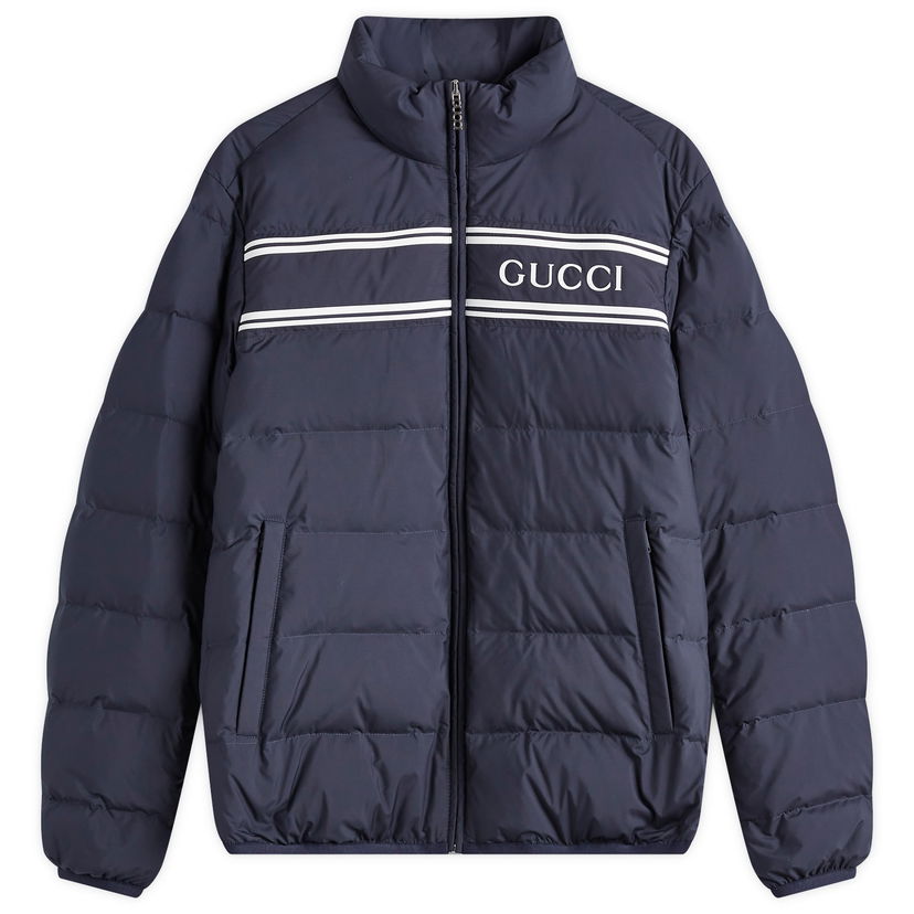 Puffer jakke Gucci Logo Lightweight Down Jacket Mørkeblå | 794821-Z8BTA-4215