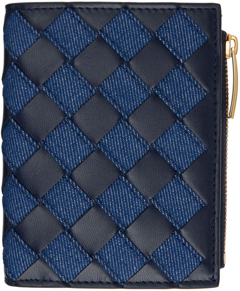Tegnebog Bottega Veneta Intrecciato Small Bi-Fold Wallet Mørkeblå | 797006 V48V3