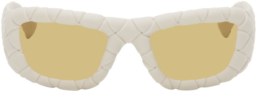 Solbriller Bottega Veneta Intrecciato Round Acetate Sunglasses Hvid | BV1303S
