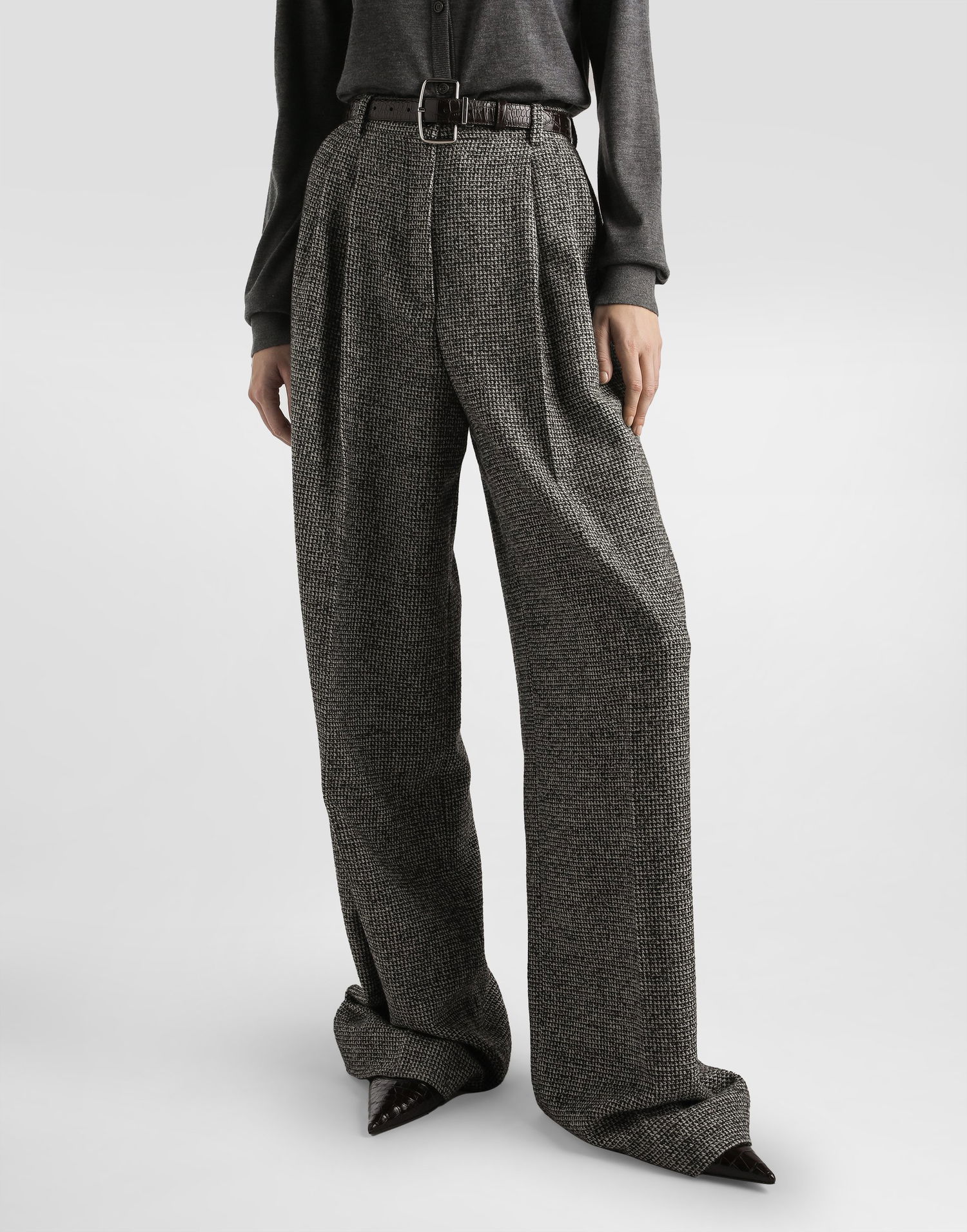 Bukser Dolce & Gabbana Dolce & Gabbana Wool Blend Dotted Print Trousers Grå | FTC3MTFMZATS8030, 1