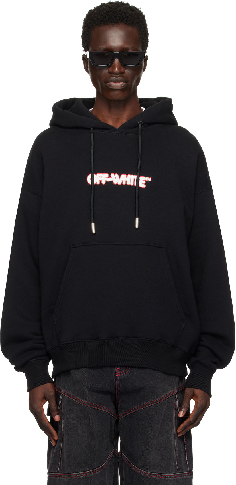 Sweatshirt Off-White Logo Print Hoodie Sort | OMBB085F24FLE00J1001