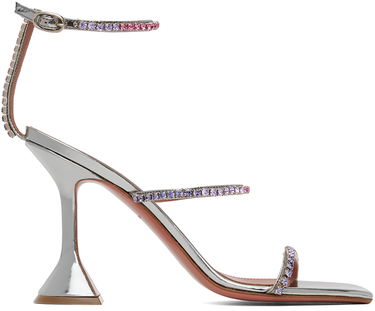 Tilbehør Amina Muaddi Amina Muaddi Gilda Crystal-Embellished Heeled Sandals Metalisk | GILDA SANDAL CL MIRROR, 0