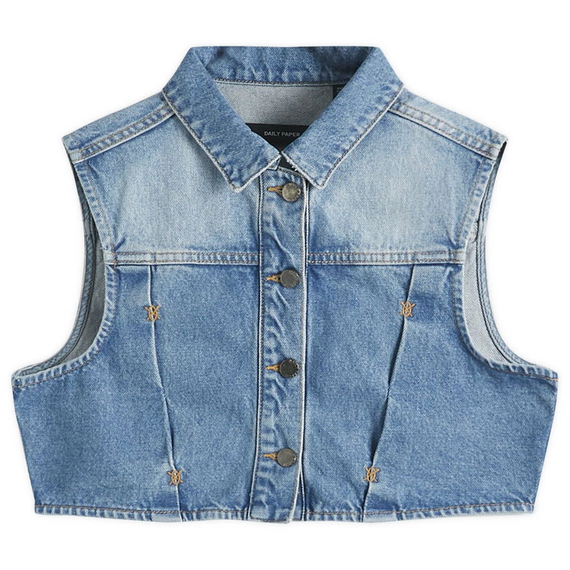 Vest DAILY PAPER Daily Paper Asola Sleeveless Cropped Denim Vest, Size Large Blå | 2511148