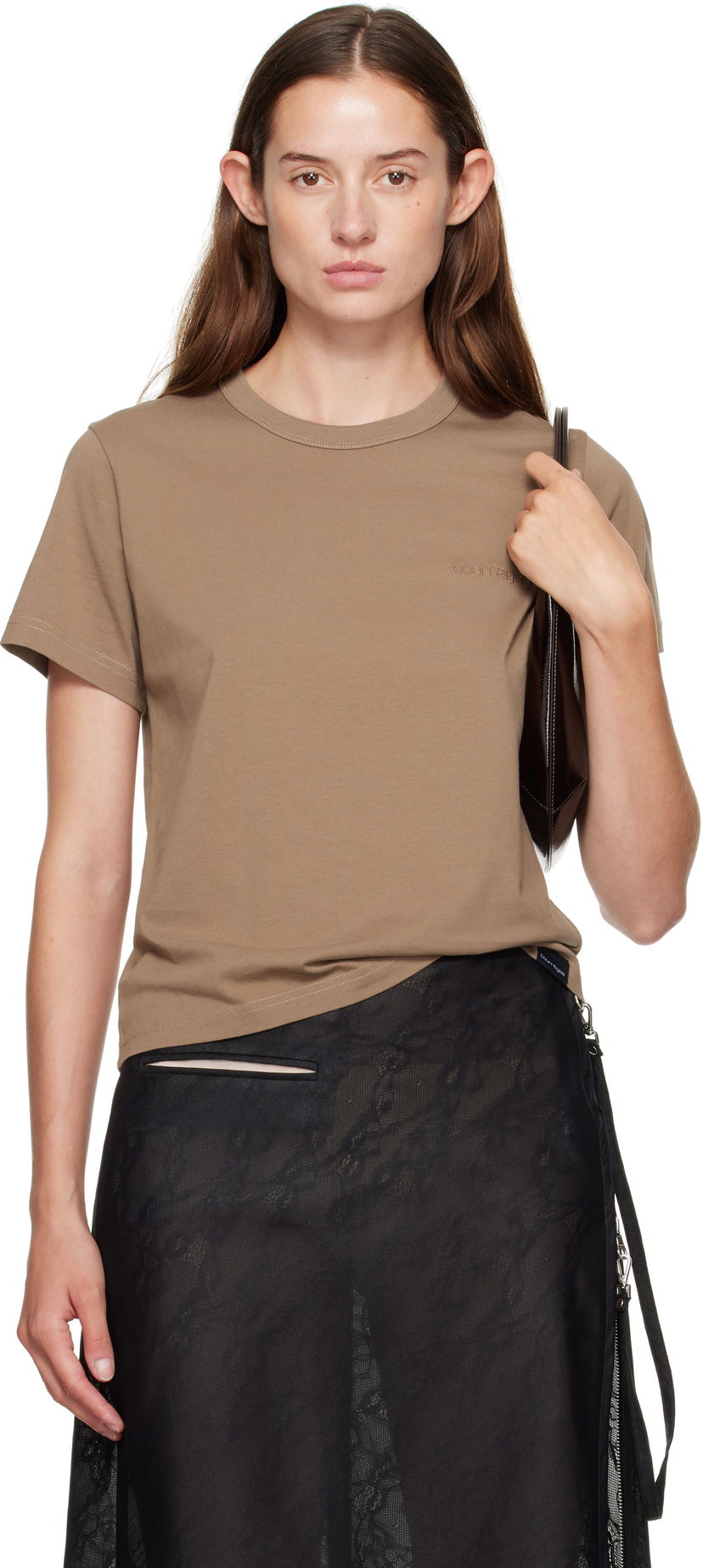 T-shirt Courrèges Courrèges Embroidered T-Shirt Brun | 325JTS217JS0233