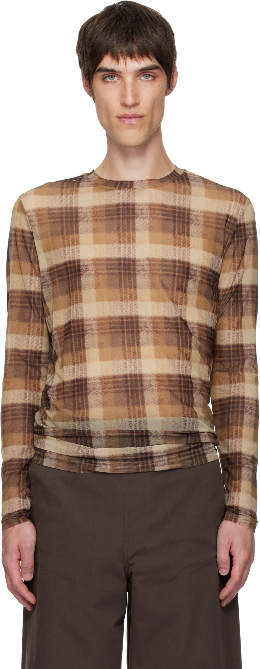 T-shirt Dries Van Noten Dries Van Noten Printed Plaid Long-Sleeve T-shirt Flerfarvet | 252-021133-2621