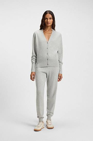 Sweater BOSS Relaxed-fit V-neck button-front cardigan in cashmere with ribbed trims Grå | 50548814, 1