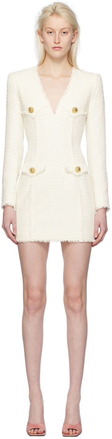Kjole Balmain V-Neck Minidress Hvid | CF1R9103XF91