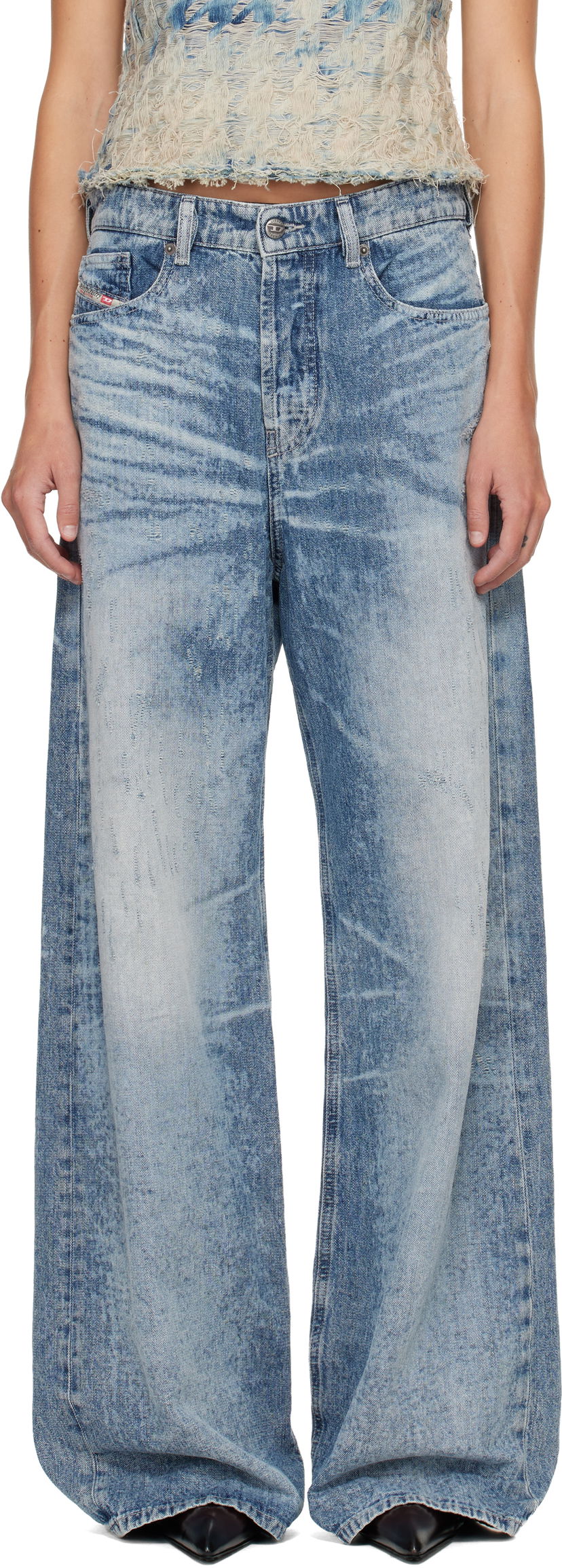 Jeans Diesel 1971 D-Sent 068ty Distressed Wide-Leg Jeans Blå | A21489 068TY