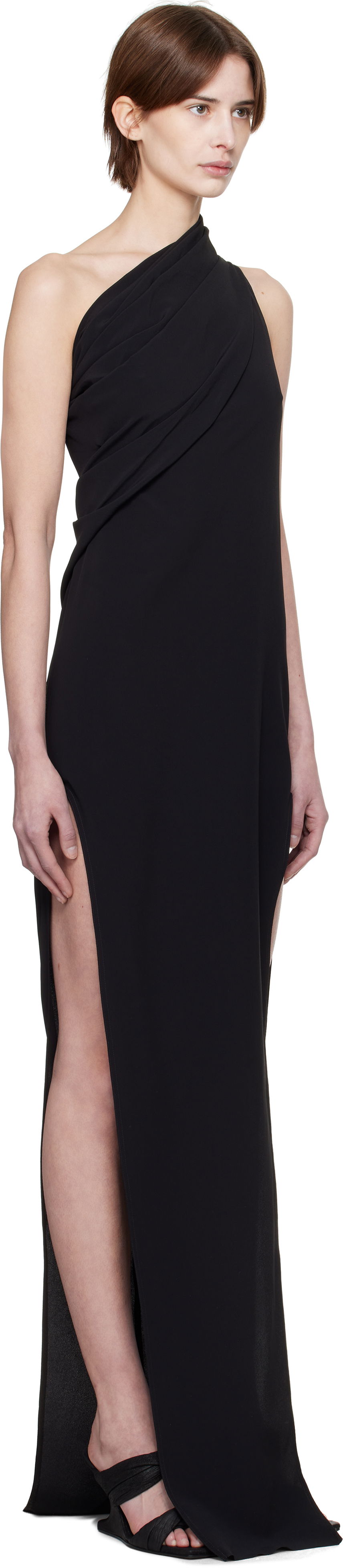 Kjole Rick Owens Rick Owens Hollywood Athena Arrowhead One-Shoulder Maxi Dress Sort | RP01E7509 CC, 1