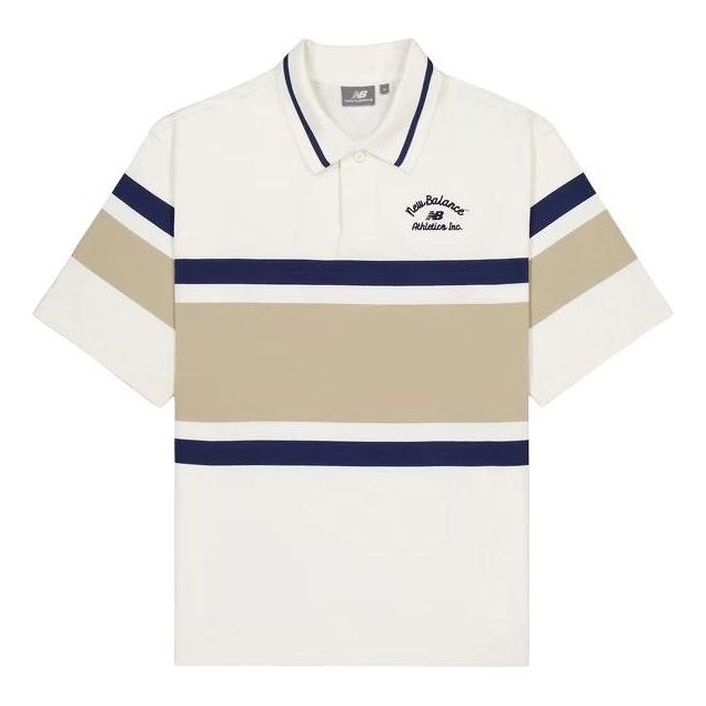 Polo skjorte New Balance Athletics Striped Polo Shirt Hvid | NFE22241-IV