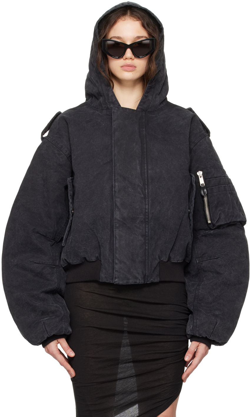 Bomberjakke Entire Studios Entire Studios W2 Denim Hooded Bomber Jacket Sort | ES2307IR, 0