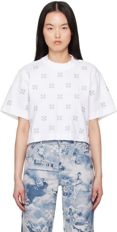 Crop top Off-White Off-White Little Arrows Lurex Crop T-Shirt Hvid | OWAA090S25JER0040172, 0