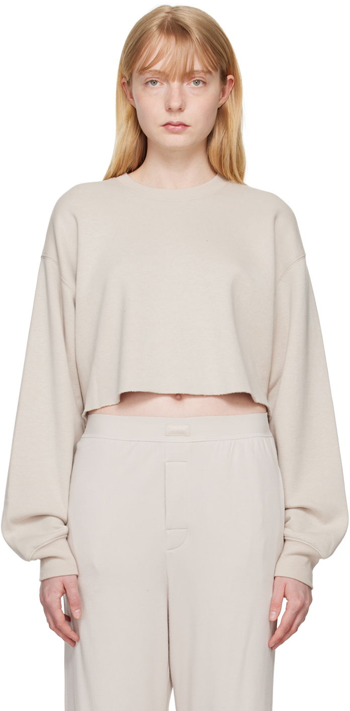 Sweater SKIMS SKIMS Fleece Cropped Sweatshirt Beige | TP-PLO-5559W