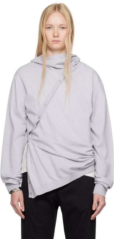Sweater Post Archive Faction (PAF) 8.0 Center Knit Hoodie by Post Archive Faction (PAF) Grå | 8.0 KHC-LG, 0