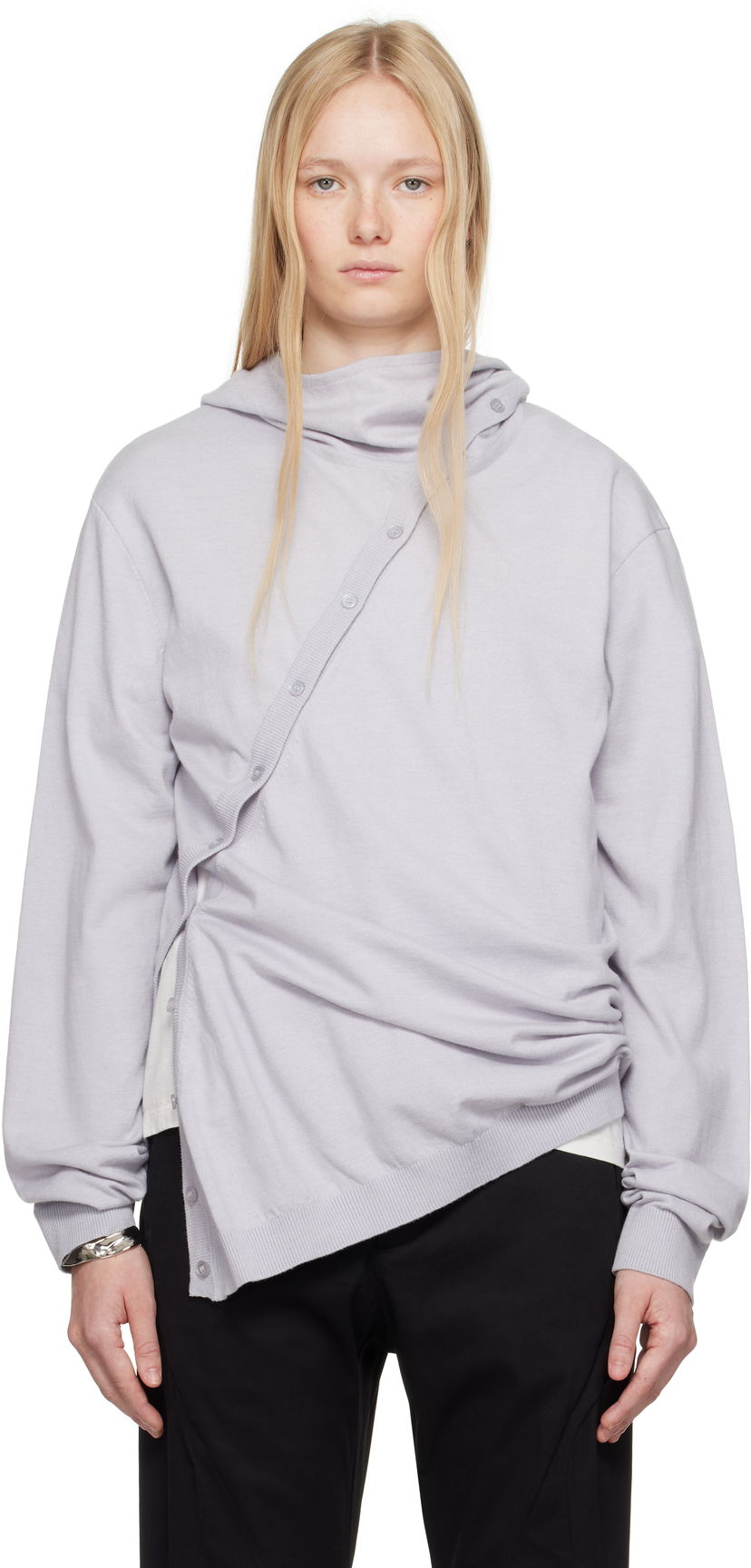 Sweater Post Archive Faction (PAF) 8.0 Center Knit Hoodie by Post Archive Faction (PAF) Grå | 8.0 KHC-LG