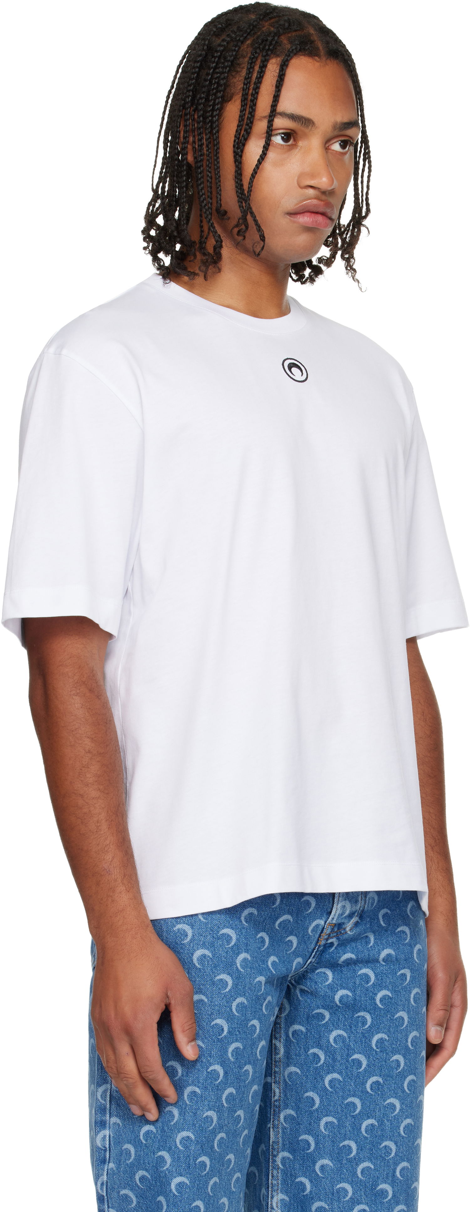 T-shirt Marine Serre Moon Logo Jersey Loose Fit Short Sleeve T-Shirt Hvid | MTT077BCJER0009, 1