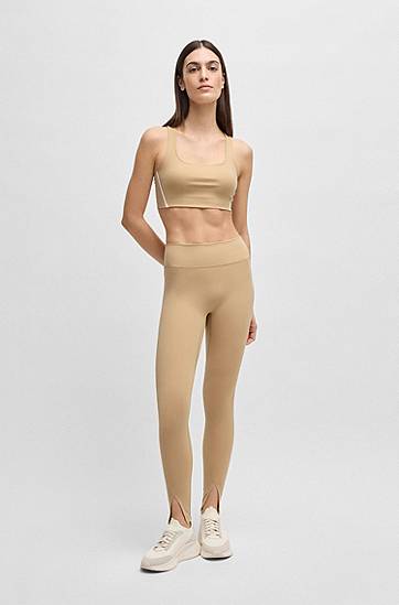 Leggings BOSS Stretch Interlock Active Leggings with Slit Hems Beige | 50540834, 1