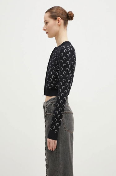 Sweater Marine Serre Rhinestoned Knit Fitted Cardigan Sort | WTK011A-BK99, 1