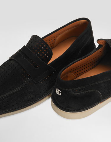 Tilbehør Dolce & Gabbana Dolce & Gabbana Perforated Suede Penny Loafers Sort | A50651A9T5980999, 3
