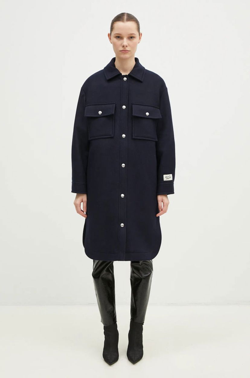Jakke MAISON KITSUNÉ Maison Kitsune Workwear Wool Shirt Jacket Blå | NW02211WM0026