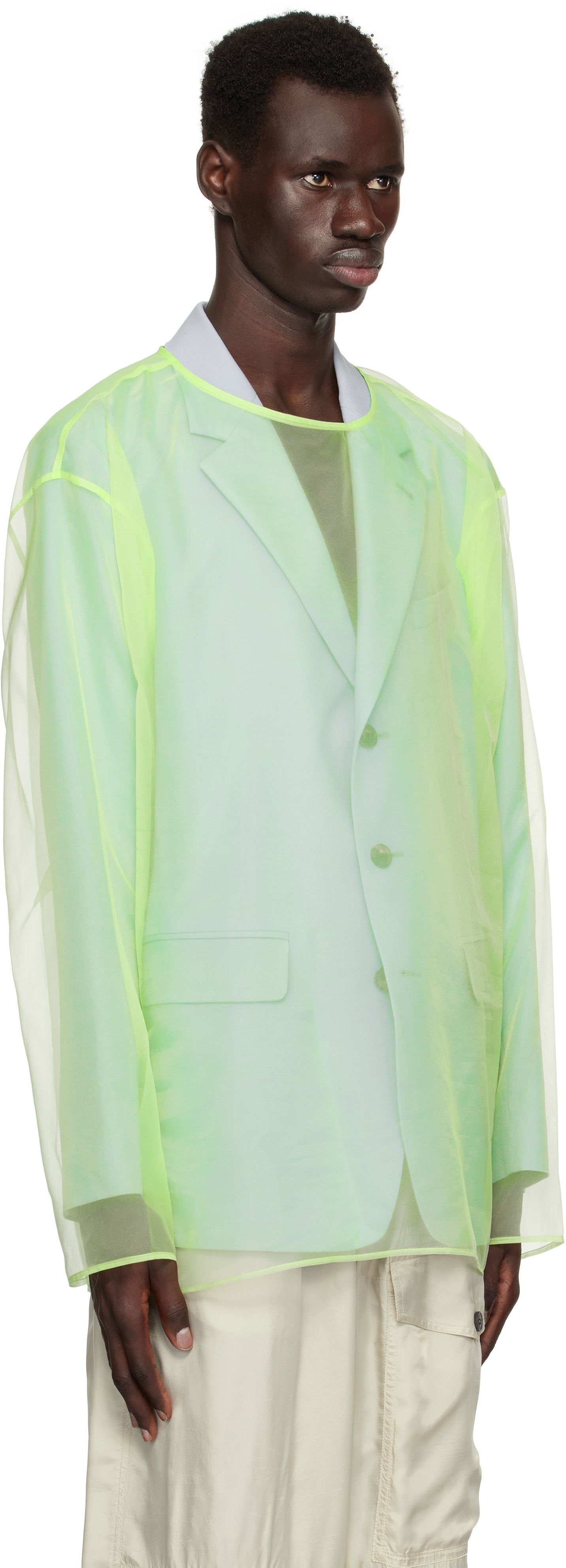 Jakke Dries Van Noten Dries Van Noten Sheer Crew Neck Overshirt Grøn | 251-020740-1501, 1