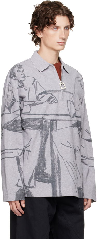 Polo skjorte JW Anderson JW Anderson Figure Print Long-Sleeve Quarter-Zip Polo Grå | JO0274-PG1755, 1