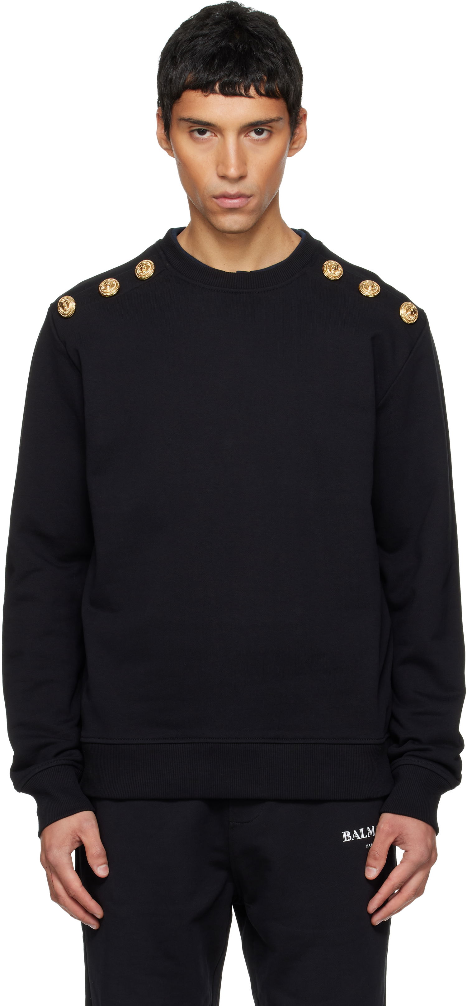 Sweatshirt Balmain Chain Lion Buttons Sweatshirt Sort | FH1JS155JB13, 0