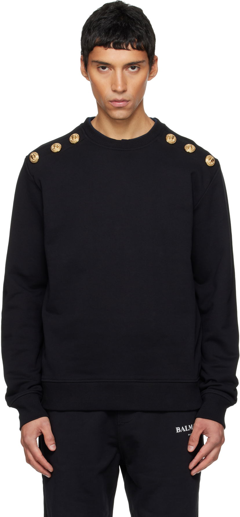 Sweatshirt Balmain Chain Lion Buttons Sweatshirt Sort | FH1JS155JB13