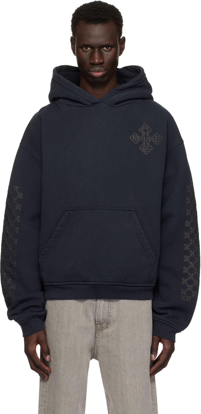Sweatshirt Rhude Rhude Cross Logo Hoodie Mørkeblå | RHPS25HO02012