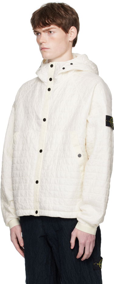 Jakke Stone Island Stone Island Quilted Crinkled Reps Hooded Jacket Hvid | K2S15 4100023 S0186, 3