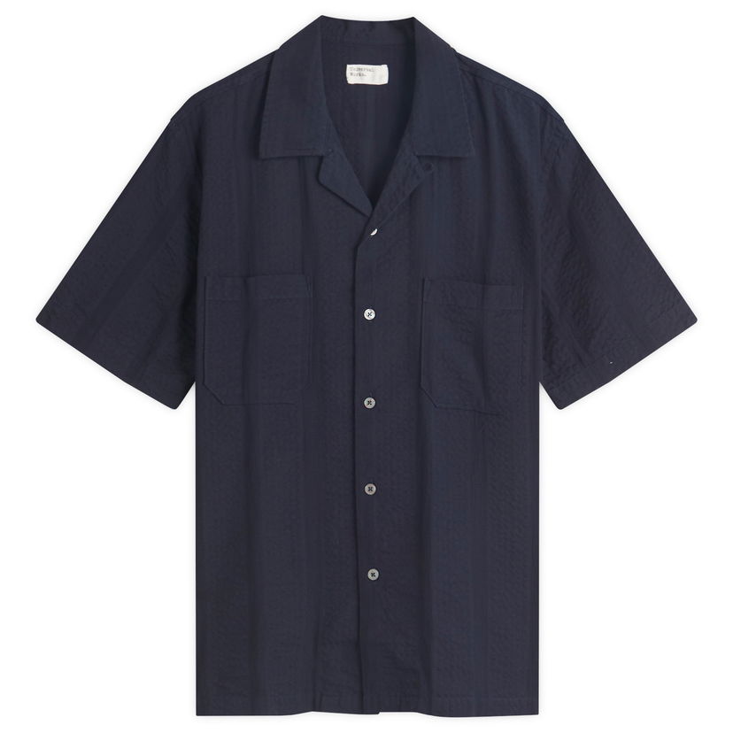 Skjorte Universal Works Universal Works Maui Cotton Sal Road Shirt, Size Large Mørkeblå | 32666-NVY