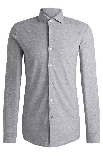 Skjorte BOSS Slim-Fit Cotton-Piqué Jersey Shirt Grå | 50527675, 0