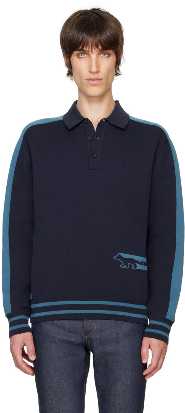 Polo skjorte MAISON KITSUNÉ Flash Fox Polo Blå | NM00203KM0327