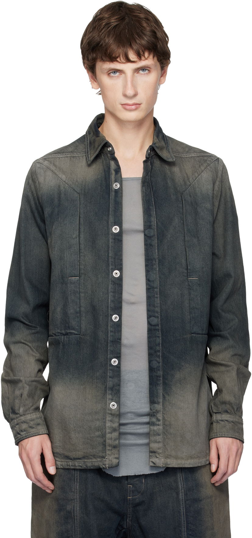 Skjorte Rick Owens Concordia Fogpocket Denim Shirt Flerfarvet | RU02E1237 DKDEG