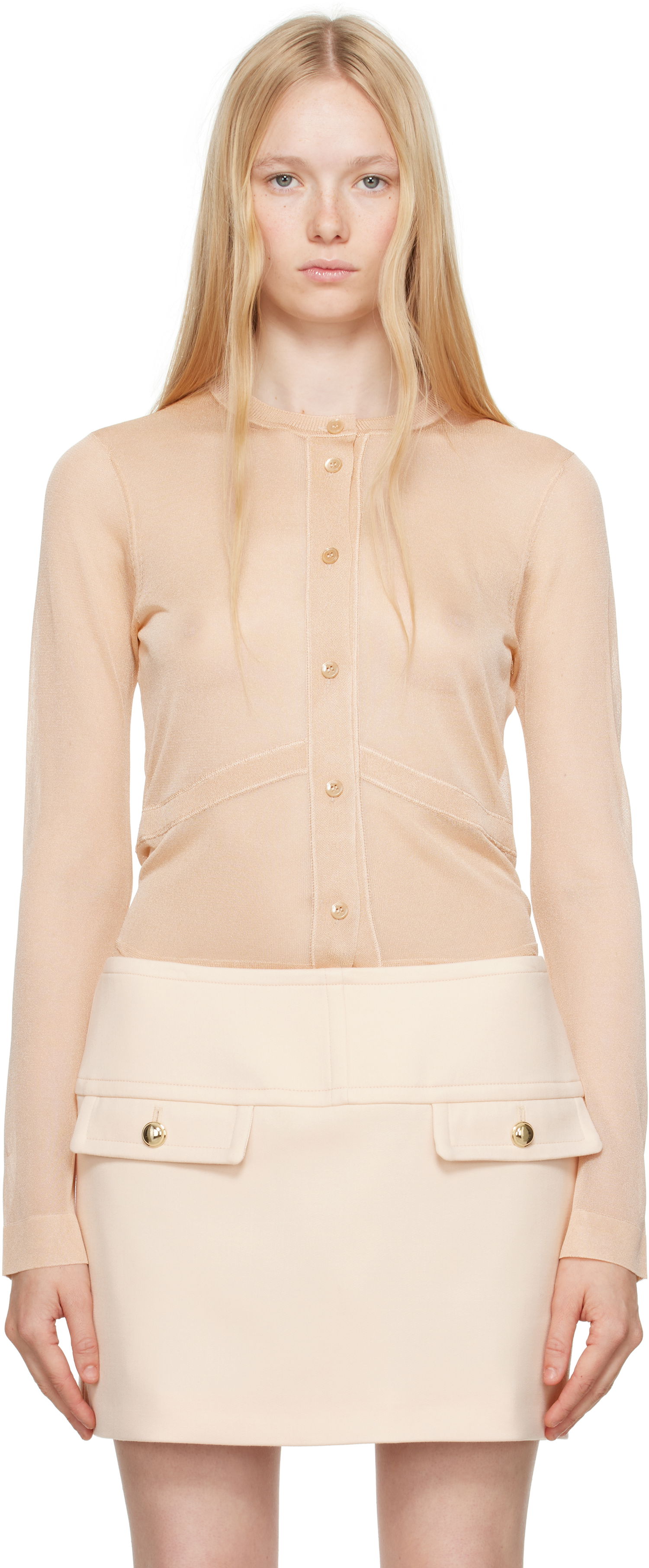Nederdel Tom Ford TOM FORD Long Sleeve Knit Cardigan Beige | CAK374-YAX865, 0