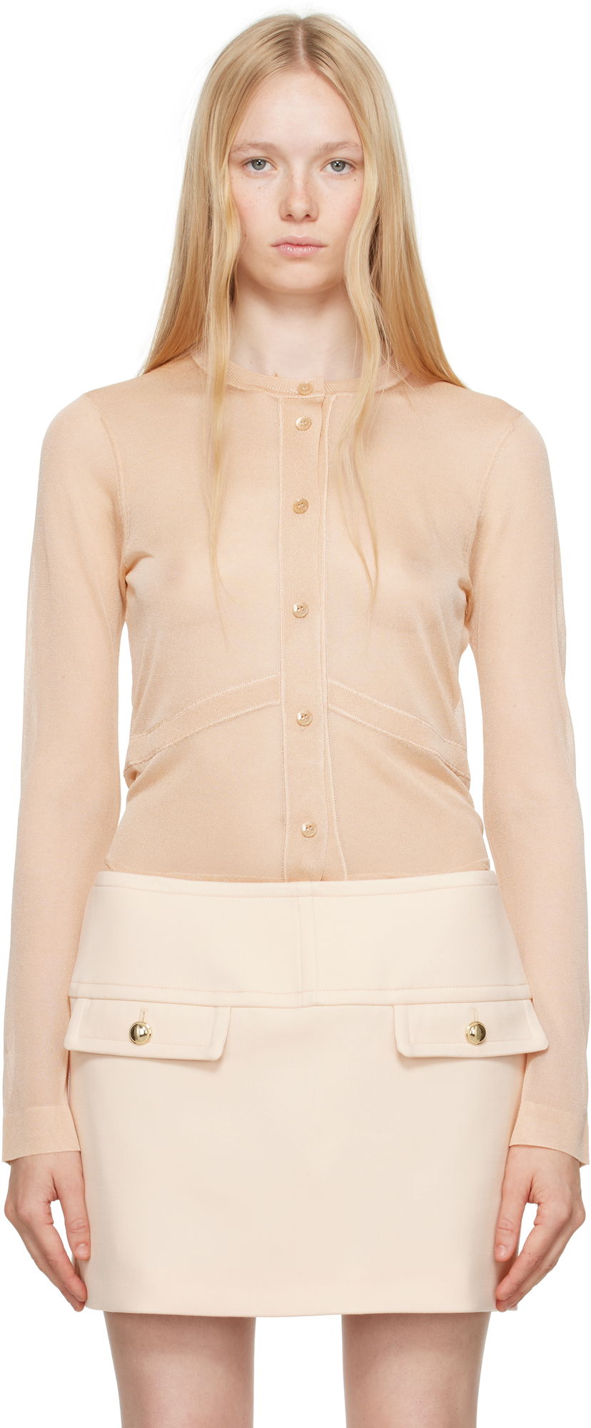 Nederdel Tom Ford TOM FORD Long Sleeve Knit Cardigan Beige | CAK374-YAX865