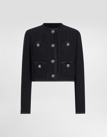 Jakke Dolce & Gabbana Dolce & Gabbana Cropped Single-breasted Tweed Jacket with Jeweled Buttons Sort | F27CZZFMTACN0000, 0