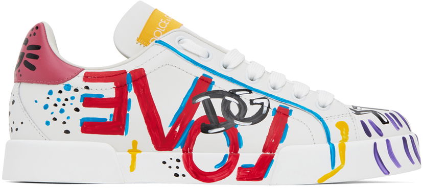 Sneakers og sko Dolce & Gabbana White & Multicolor Portofino Low Sneakers Flerfarvet | CK1545 AD462
