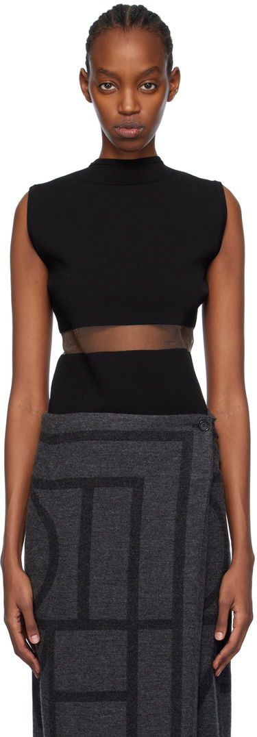 Kjole TOTEME TOTEME High-Neck Mesh-Paneled Top Sort | 241-WRT1068-YA0028, 0