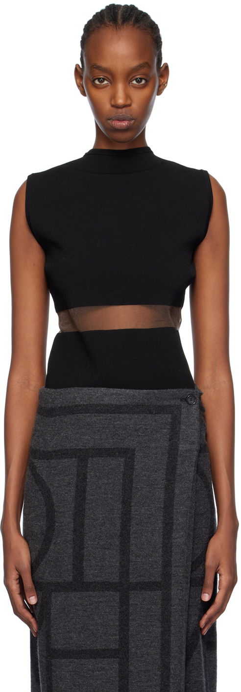 Kjole TOTEME TOTEME High-Neck Mesh-Paneled Top Sort | 241-WRT1068-YA0028
