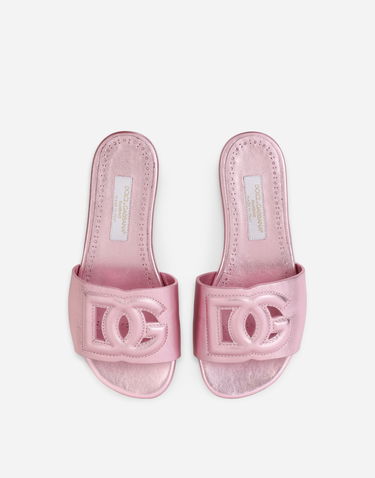 Sneakers og sko Dolce & Gabbana Flat Metallic Leather Monogram Slide Sandals Lyserød | D11032A54398M305, 3