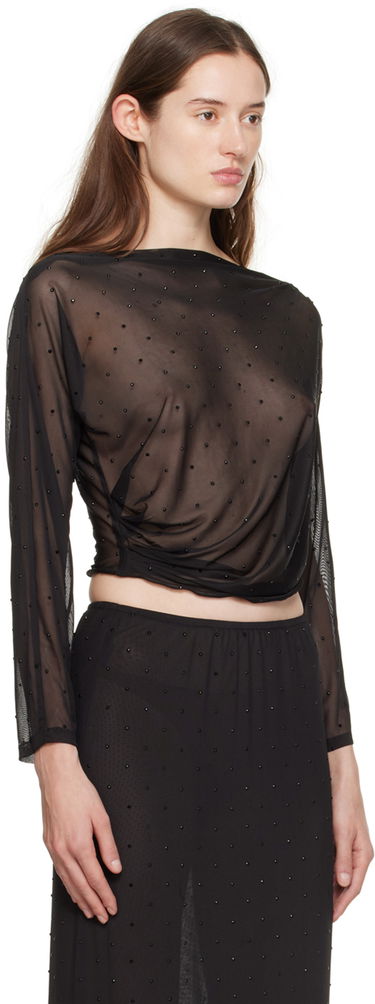 Crop top Anna Sui Anna Sui Rhinestone Mesh Long Sleeve Top Sort | 1024F22, 1