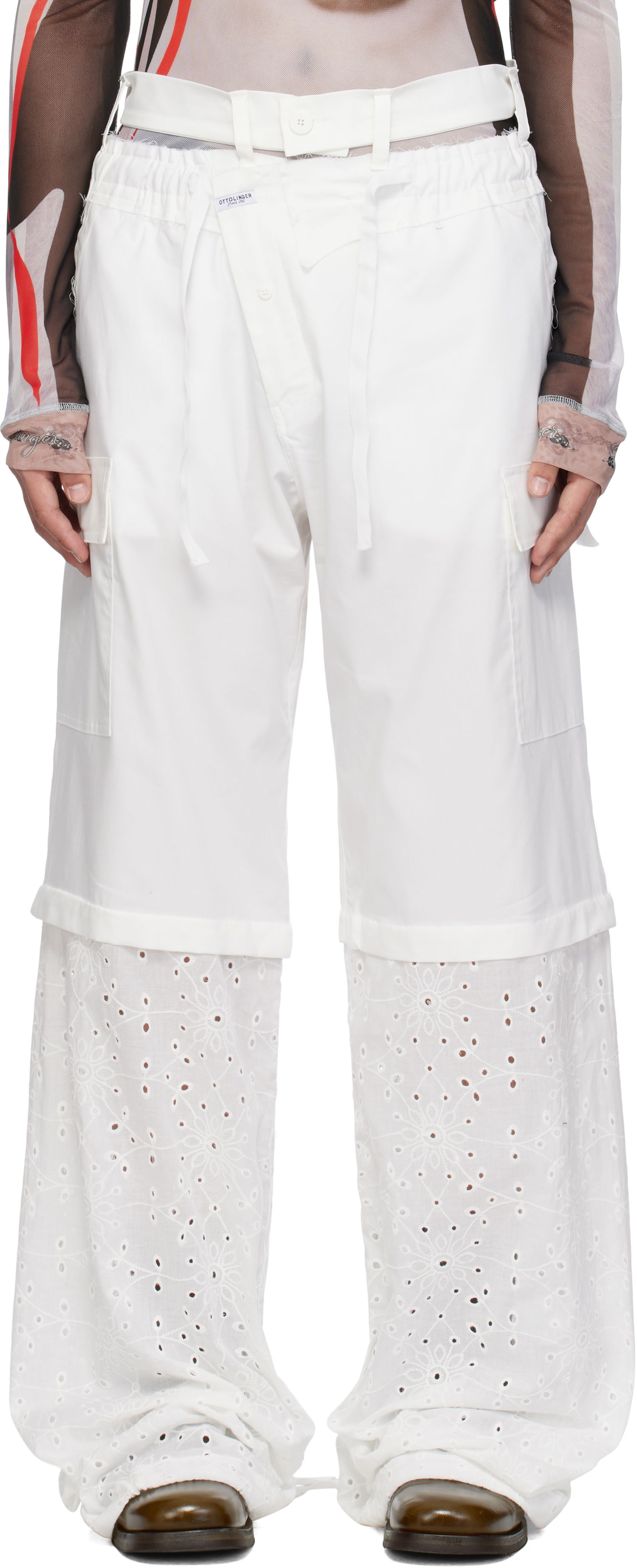 Bukser Ottolinger Ottolinger Baggy Cargo Pants with Eyelet Hem Hvid | 106-200106-01, 0