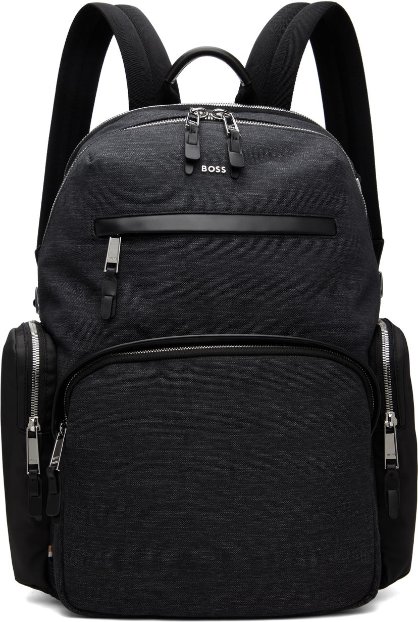 Rygsæk BOSS Textured Fabric Hardware Backpack Sort | 50548018