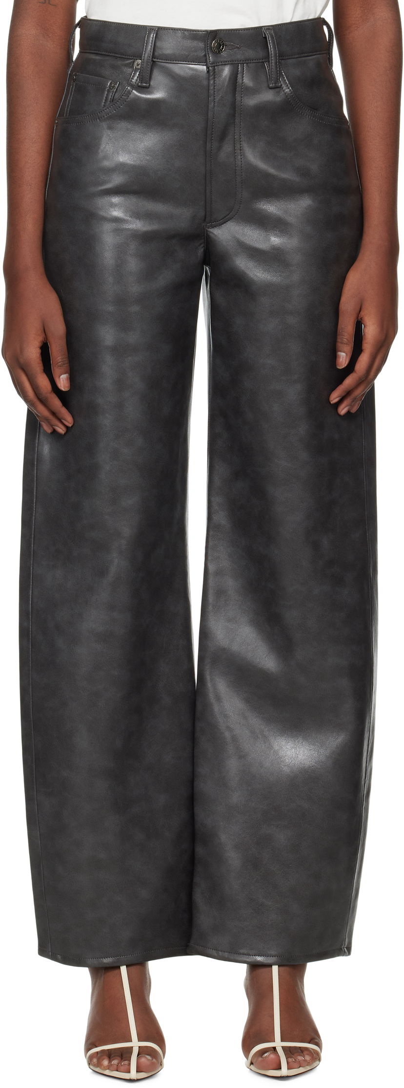 Bukser AGOLDE Low Curve Recycled Leather Pants Grå | A9231-1558