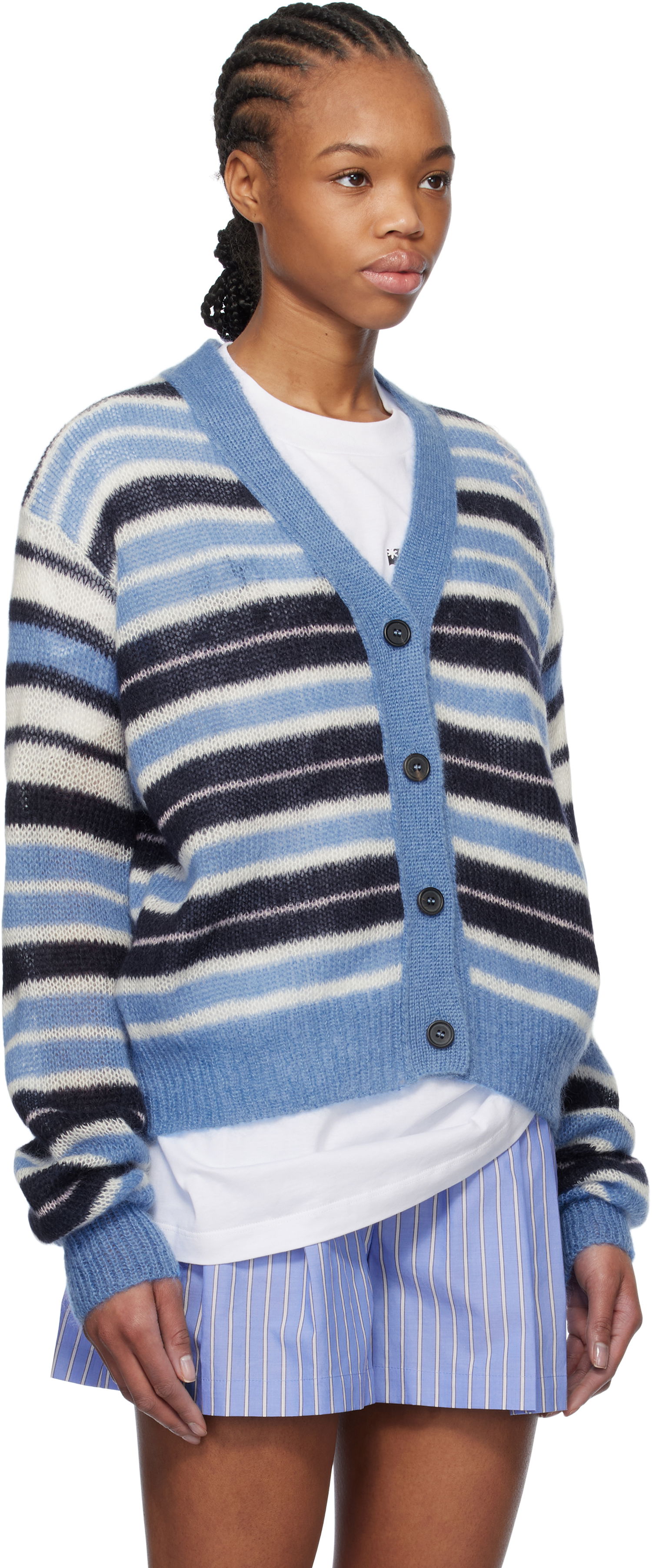 Sweater Marni Marni Striped Mohair Cardigan Blå | CDMD0388Q0 UFU178, 1